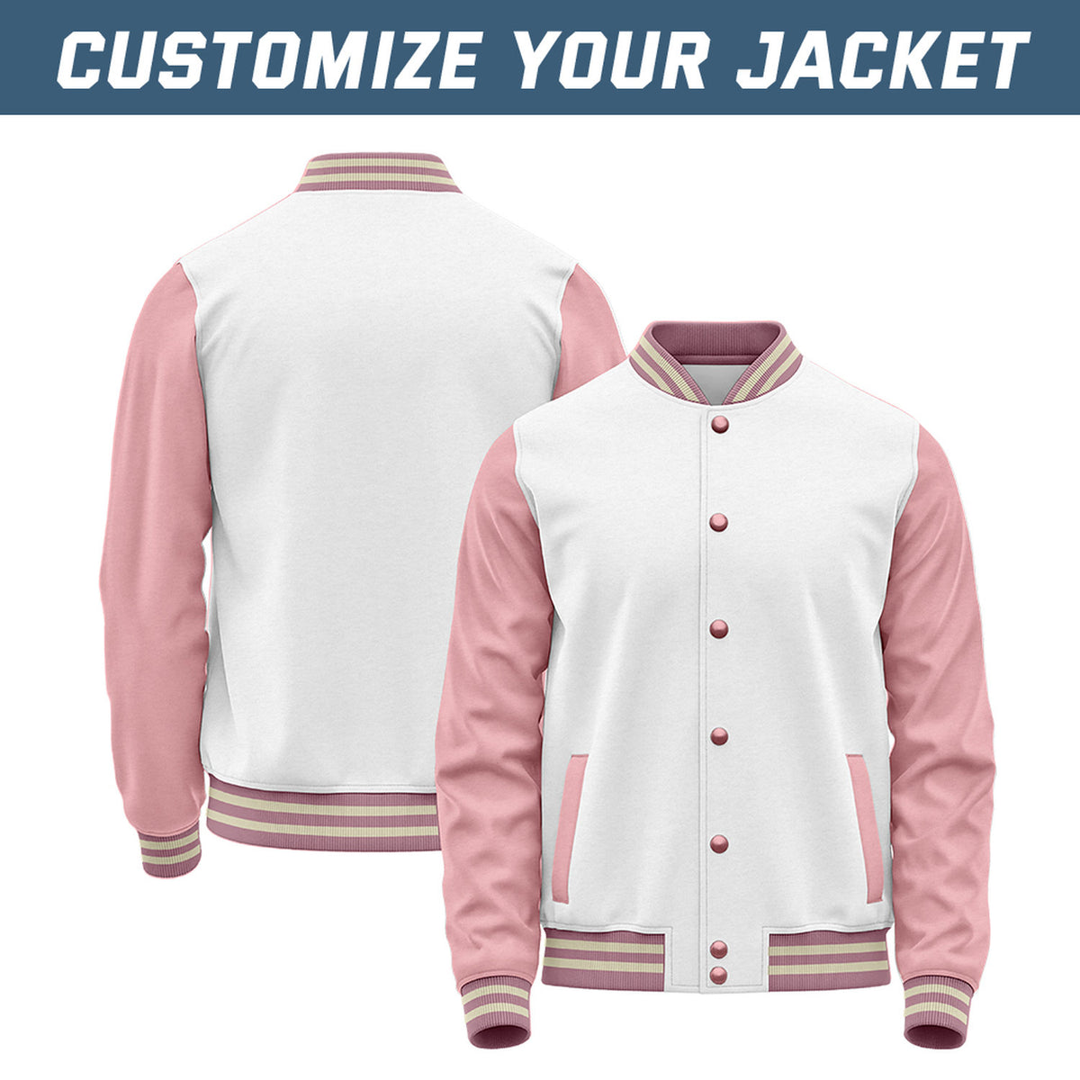 Custom White & Pink Baseball Bomber Jacket | Retro Collegiate Varsity & Letterman