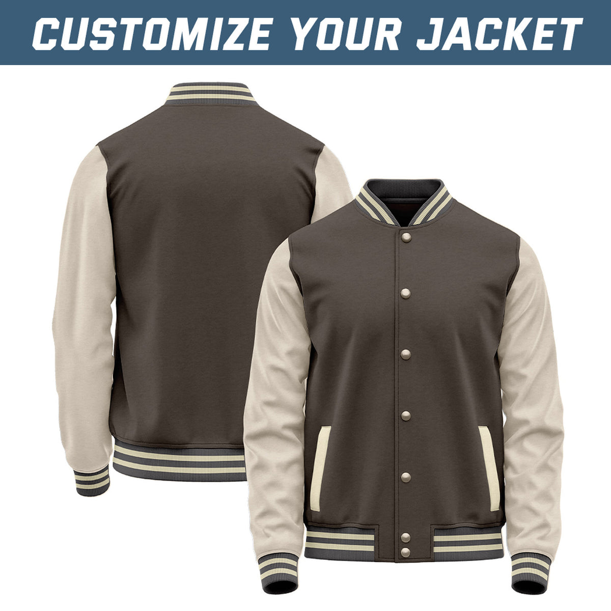 Custom Charcoal & Cream Baseball Bomber Jacket | Retro Collegiate Varsity & Letterman
