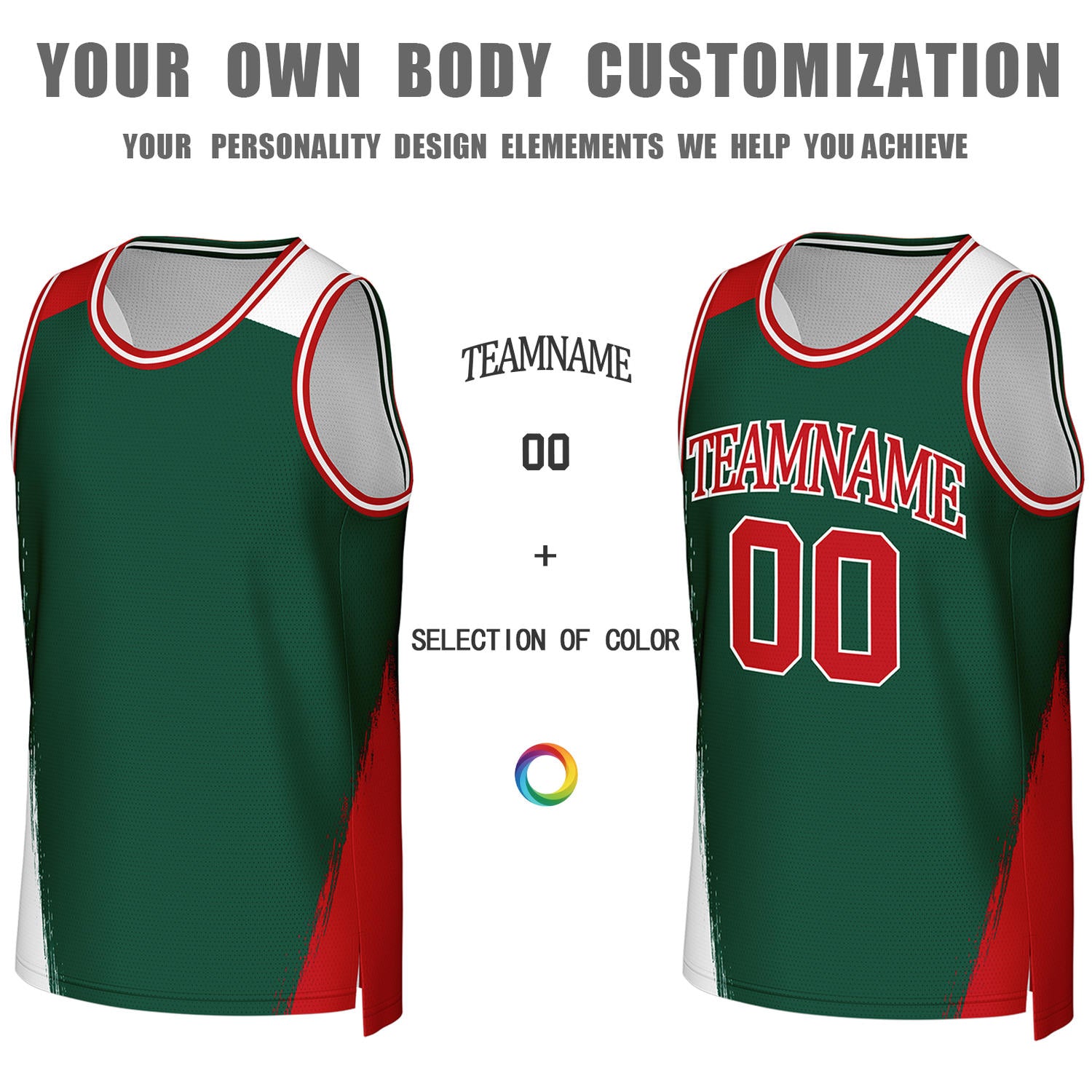 Custom Green & White Brush Stroke Reversible Basketball Jersey | Personalized Team Uniforms for Adult & Youth