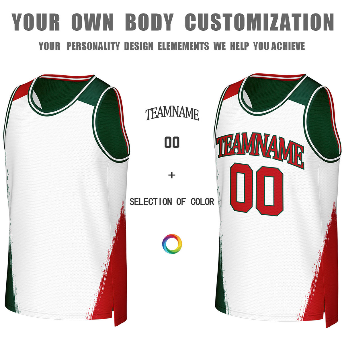 Custom Green & White Brush Stroke Reversible Basketball Jersey | Personalized Team Uniforms for Adult & Youth