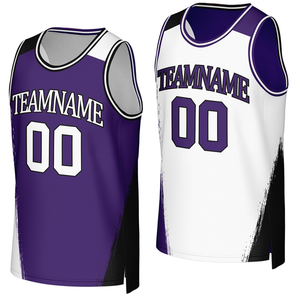Custom travel basketball team jerseys purple white reversible by Vosoli, Personalized team name, number &amp; logo. Fast delivery.