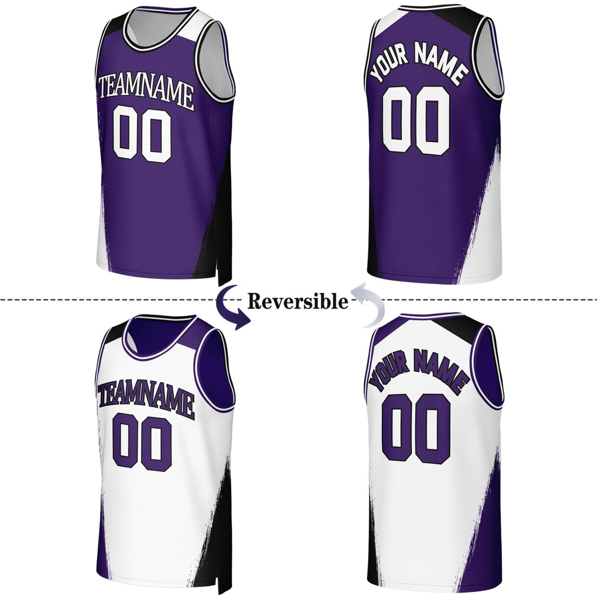 Custom Purple & White Brush Stroke Reversible Basketball Jersey | Personalized Team Uniforms for Adult & Youth
