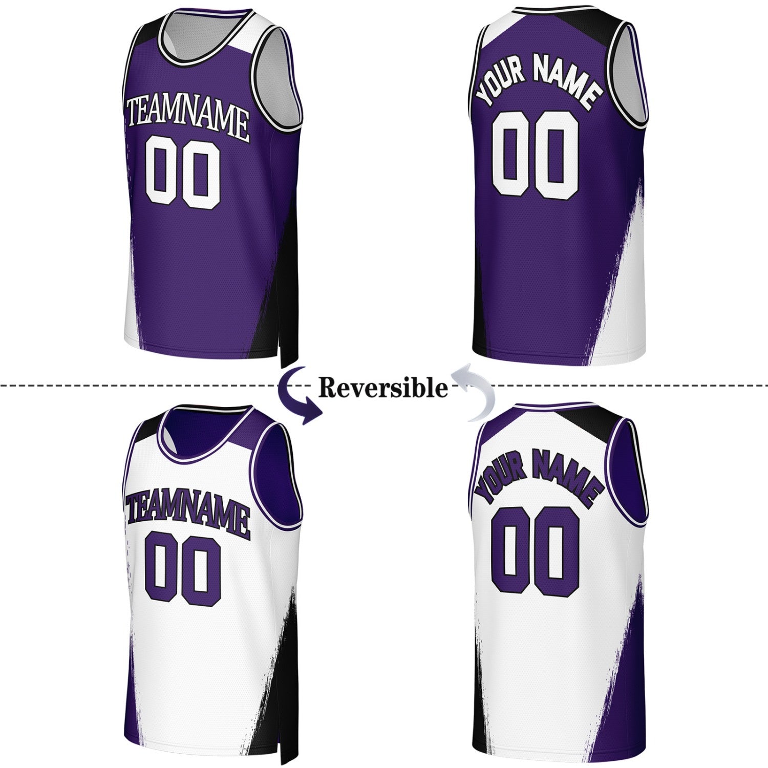 Custom Purple & White Brush Stroke Reversible Basketball Jersey | Personalized Team Uniforms for Adult & Youth