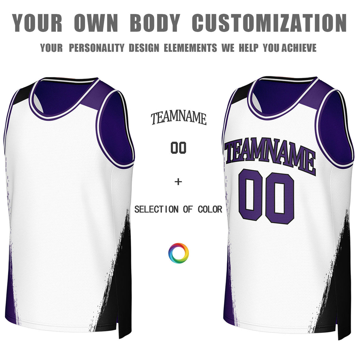 Custom Purple & White Brush Stroke Reversible Basketball Jersey | Personalized Team Uniforms for Adult & Youth