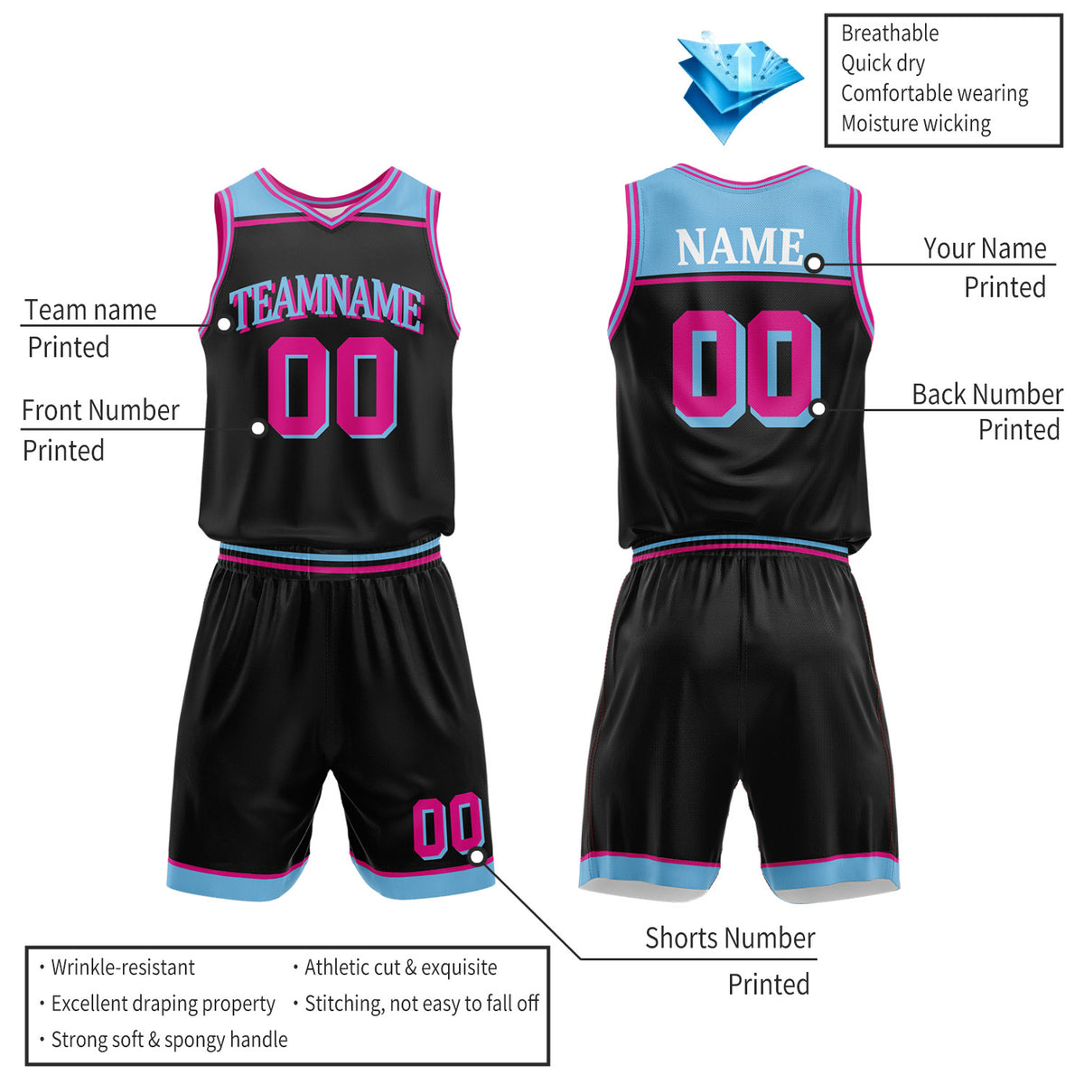 Custom Black & White Double Sided Basketball Jersey Set | Wholesale Team Uniform