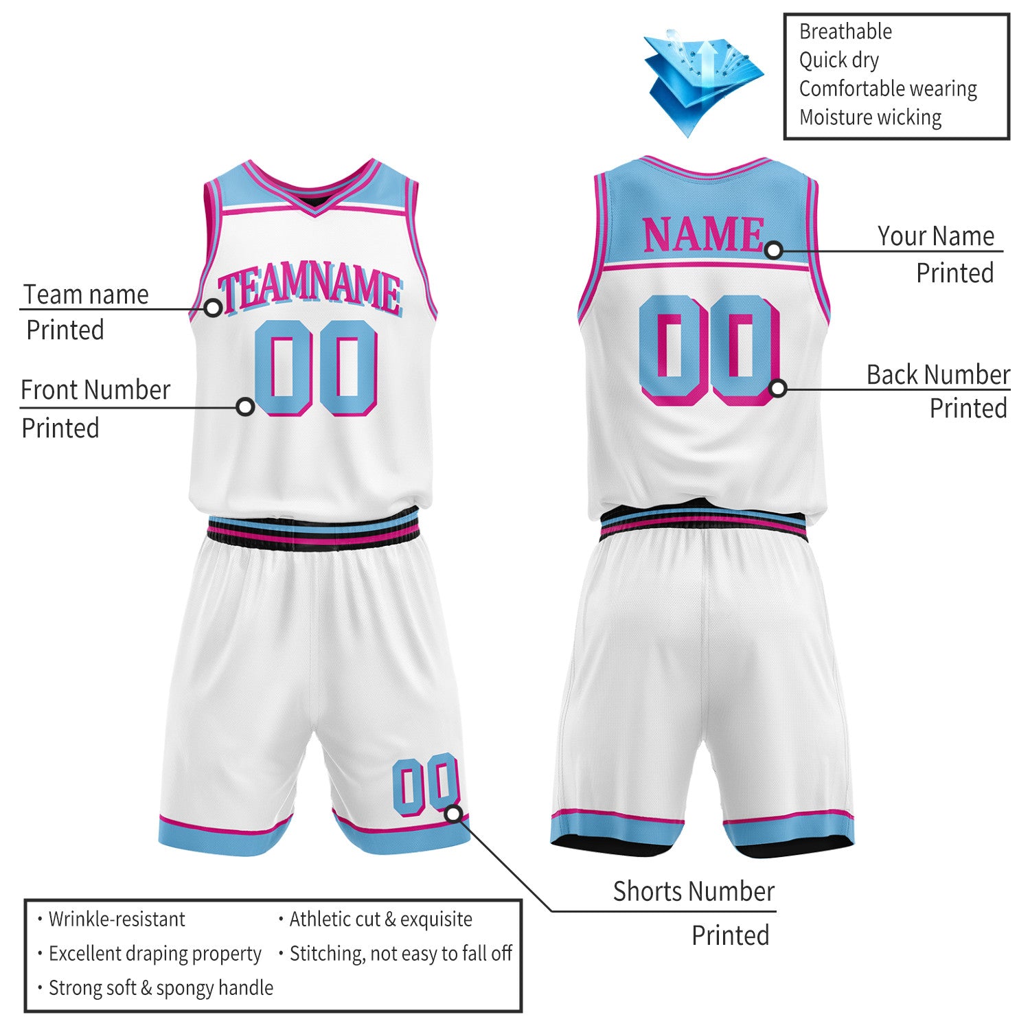 Custom Black & White Double Sided Basketball Jersey Set | Wholesale Team Uniform