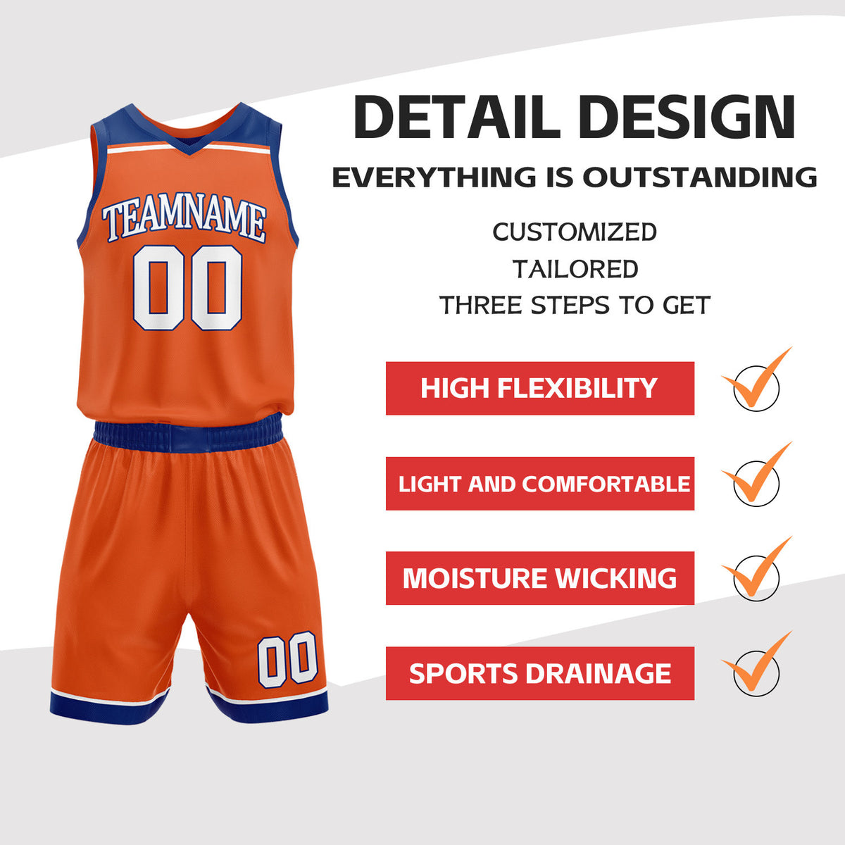 Custom Orange & Royal Blue Double Sided Basketball Jersey Set | Wholesale Team Uniform