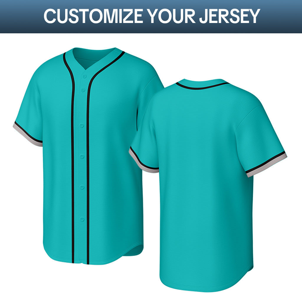 Custom Stitched Baseball Jersey Turquoise Black Gray | Personalized Name & Number | Team Uniform