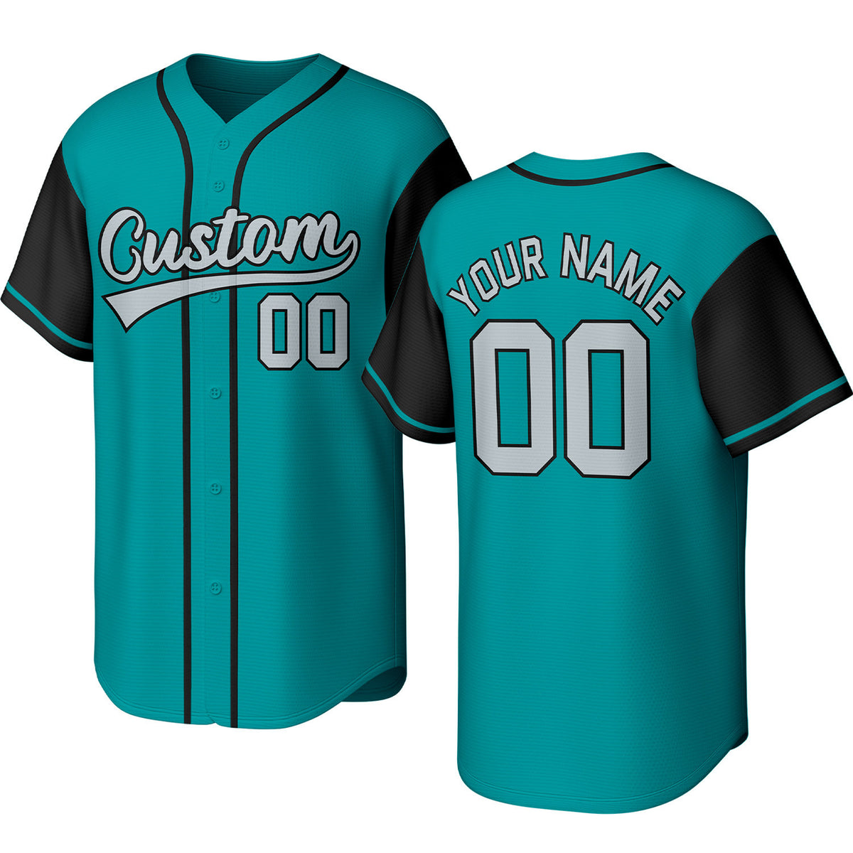 Custom turquoise baseball jersey with stitched logo, personalized name &amp; number, button-front short-sleeve sports uniform for team men women youth game practice - Vosoli