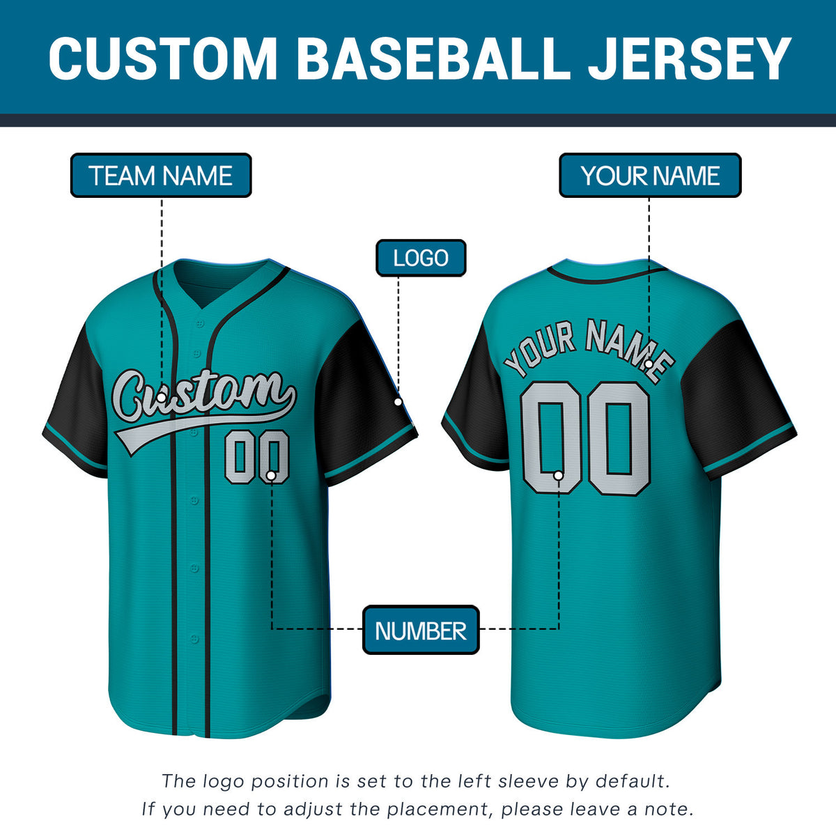 Custom Turquoise Stitched Baseball Jersey | Personalized Name & Number | Team Uniform