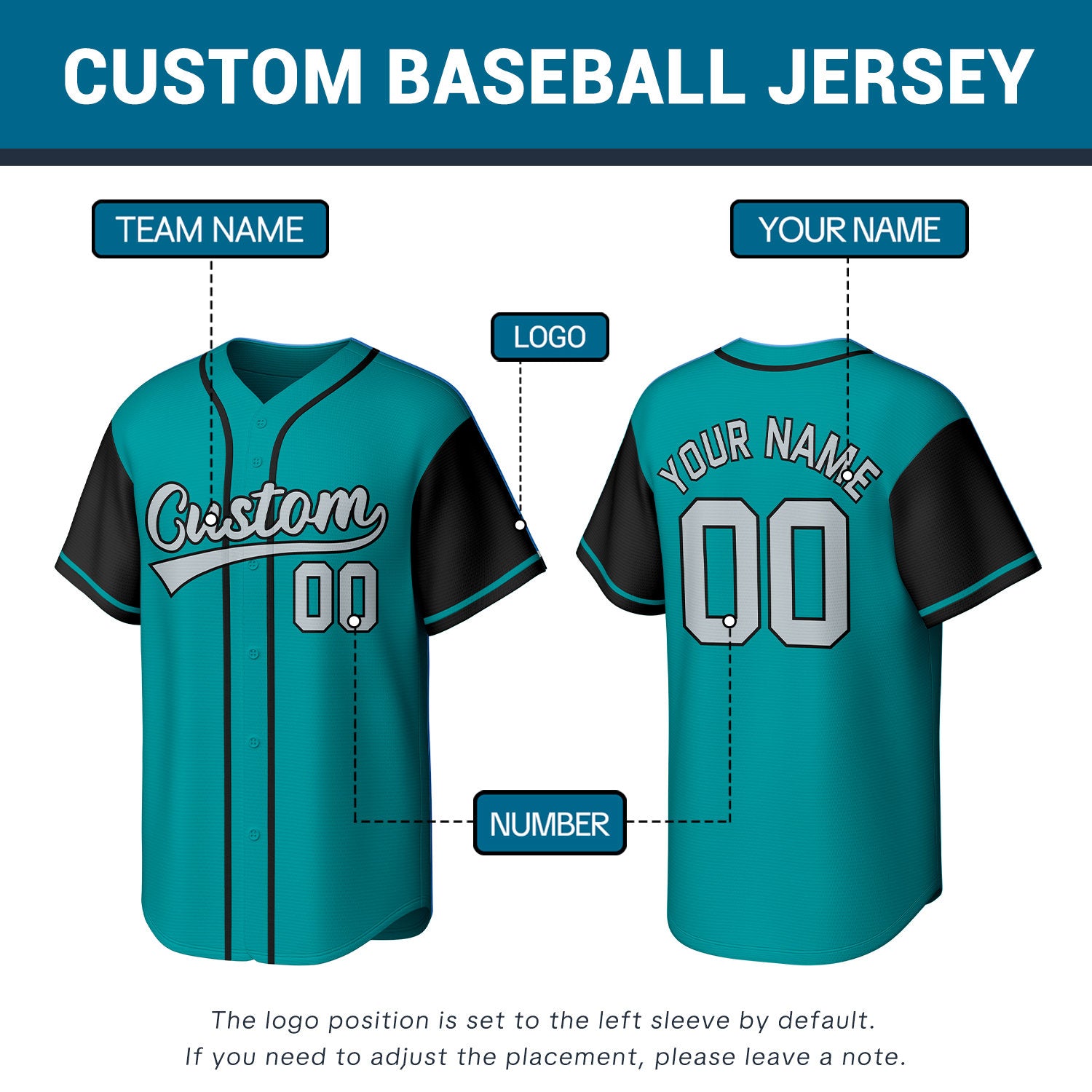 Custom Turquoise Stitched Baseball Jersey | Personalized Name & Number | Team Uniform