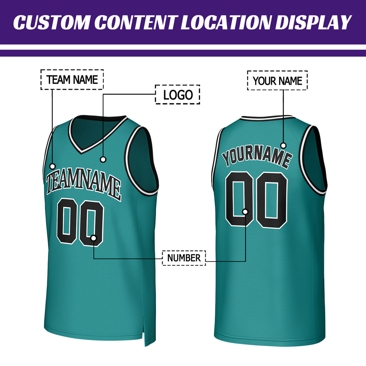 Custom Turquoise & Black Mesh Basketball Jersey | Personalized Team Uniform for youth & adults