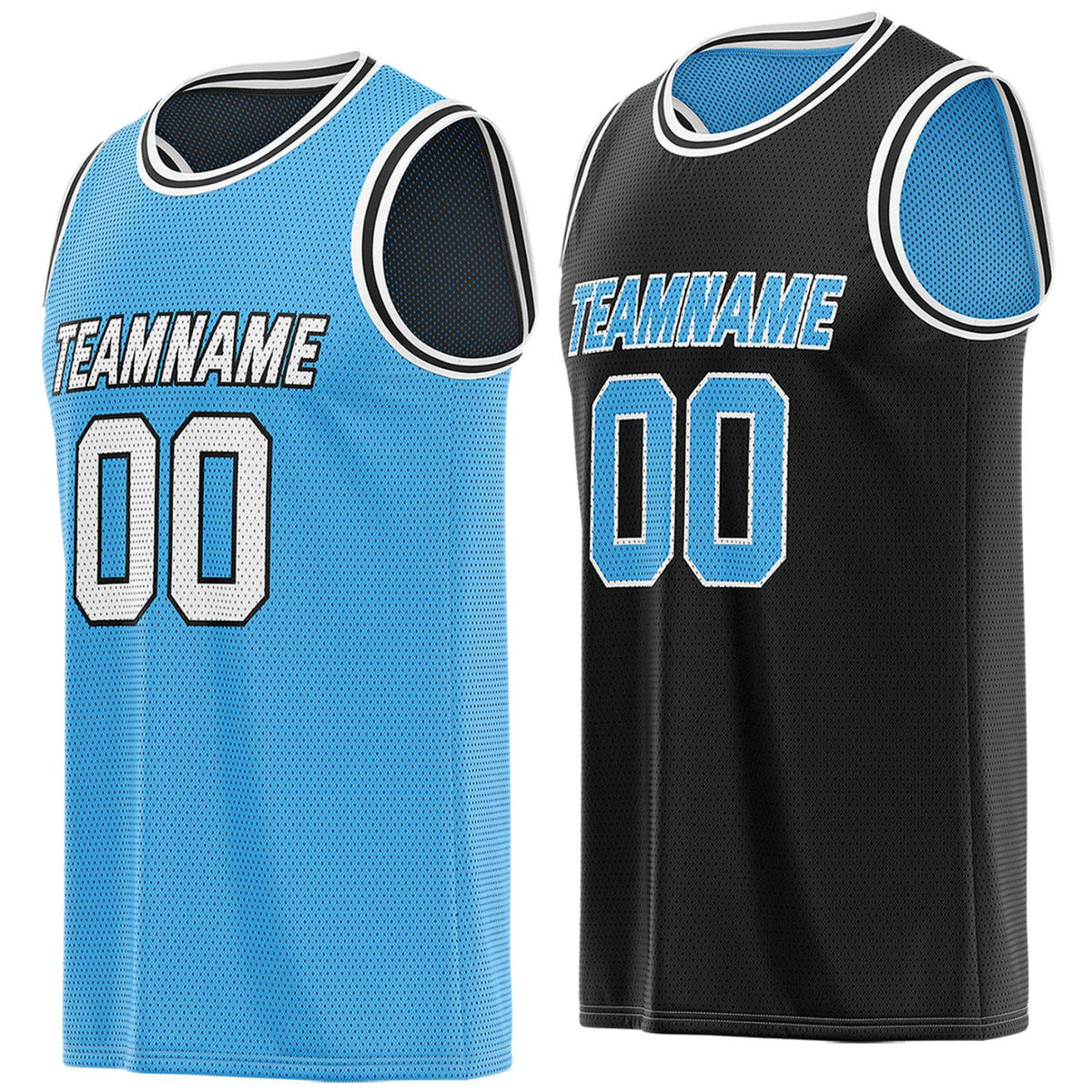 Custom turquoise &amp; black reversible basketball jersey, personalized team name number breathable mesh sports top with white trim for men women youth game practice - Vosoli