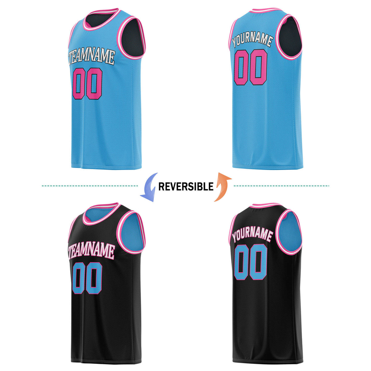Custom Turquoise Black Reversible Basketball Jersey | Personalized Team Name & Number - Vosoli
