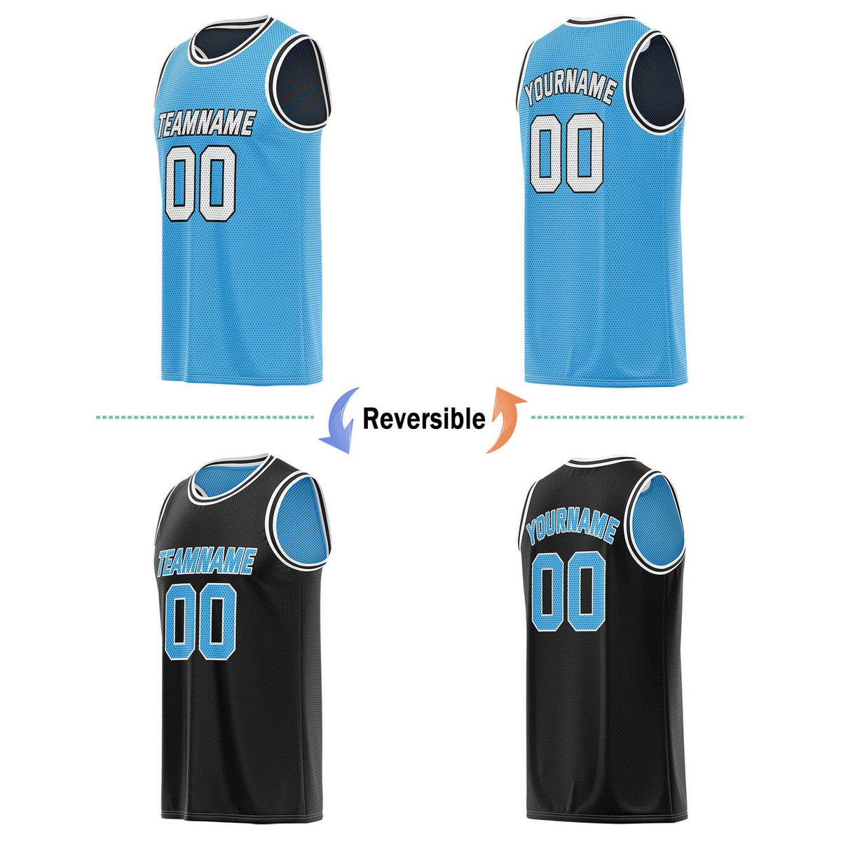 Custom Turquoise & Black Reversible Basketball Jersey | Personalized Team Name & Number - Vosoli