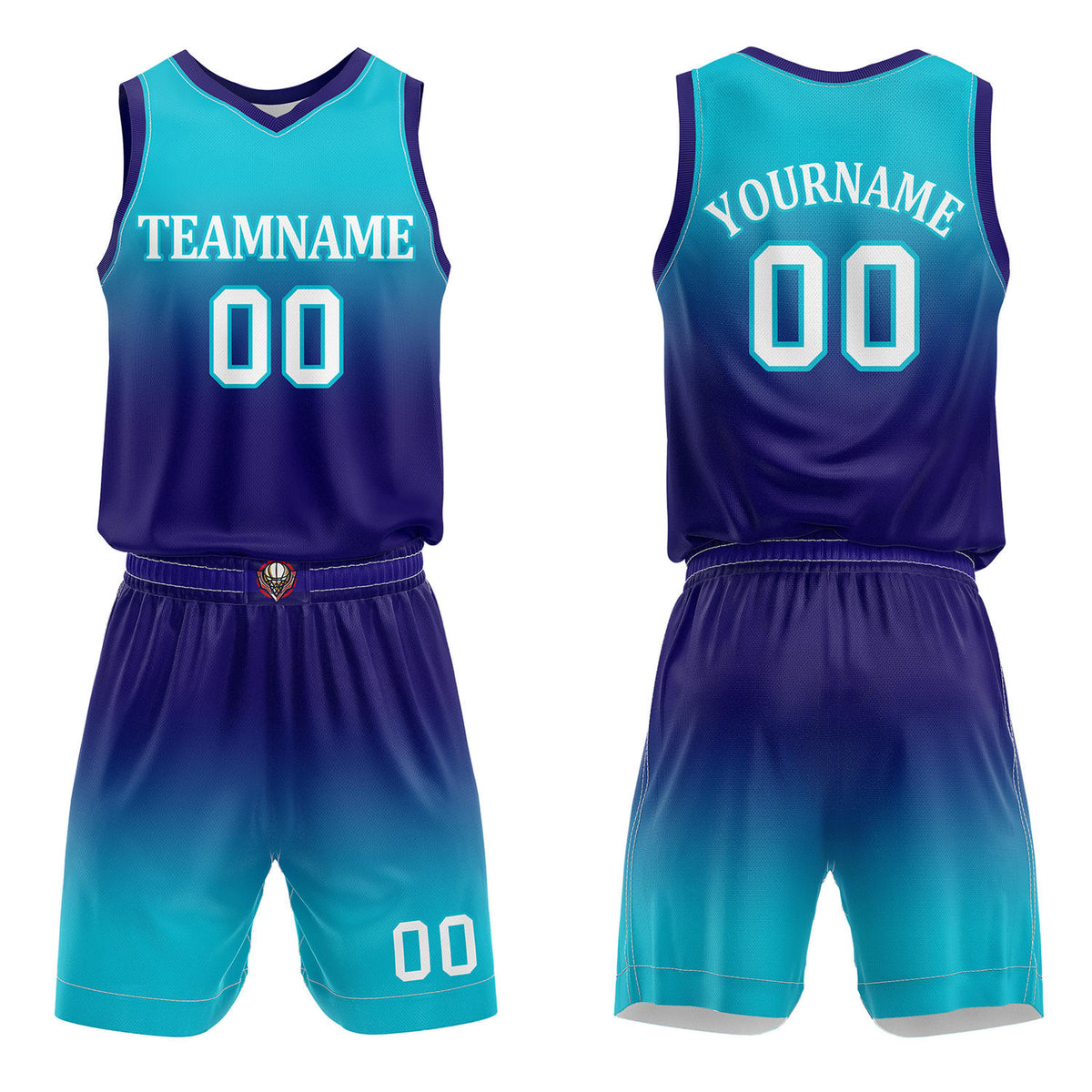 Custom Turquoise &amp; Purple Gradient Basketball Jersey + Shorts Set - Personalized Team Name, Number | Vosoli
