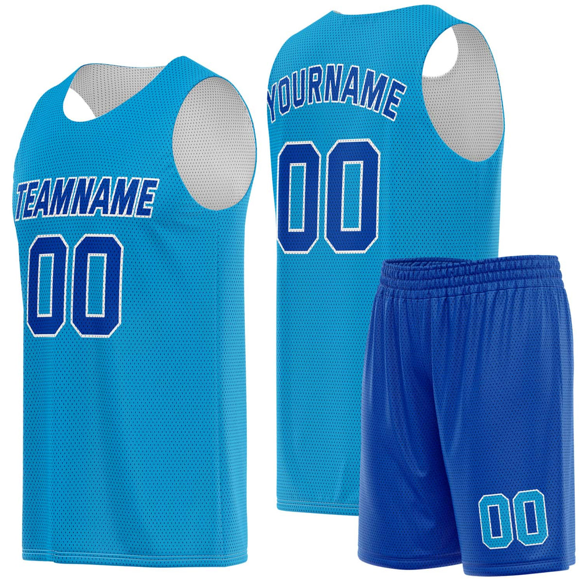 Custom Turquoise &amp; Royal Blue Basketball Jersey + Shorts Set - Personalized Team Name, Number | Vosoli