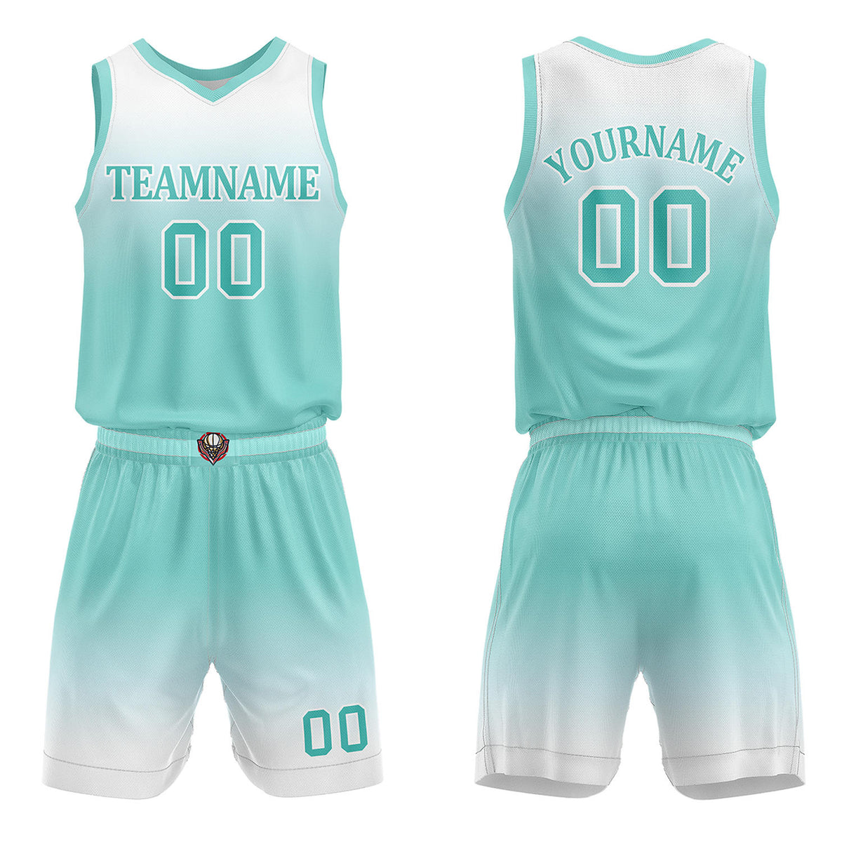 Custom Turquoise &amp; White Gradient Basketball Jersey + Shorts Set - Personalized Team Name, Number | Vosoli