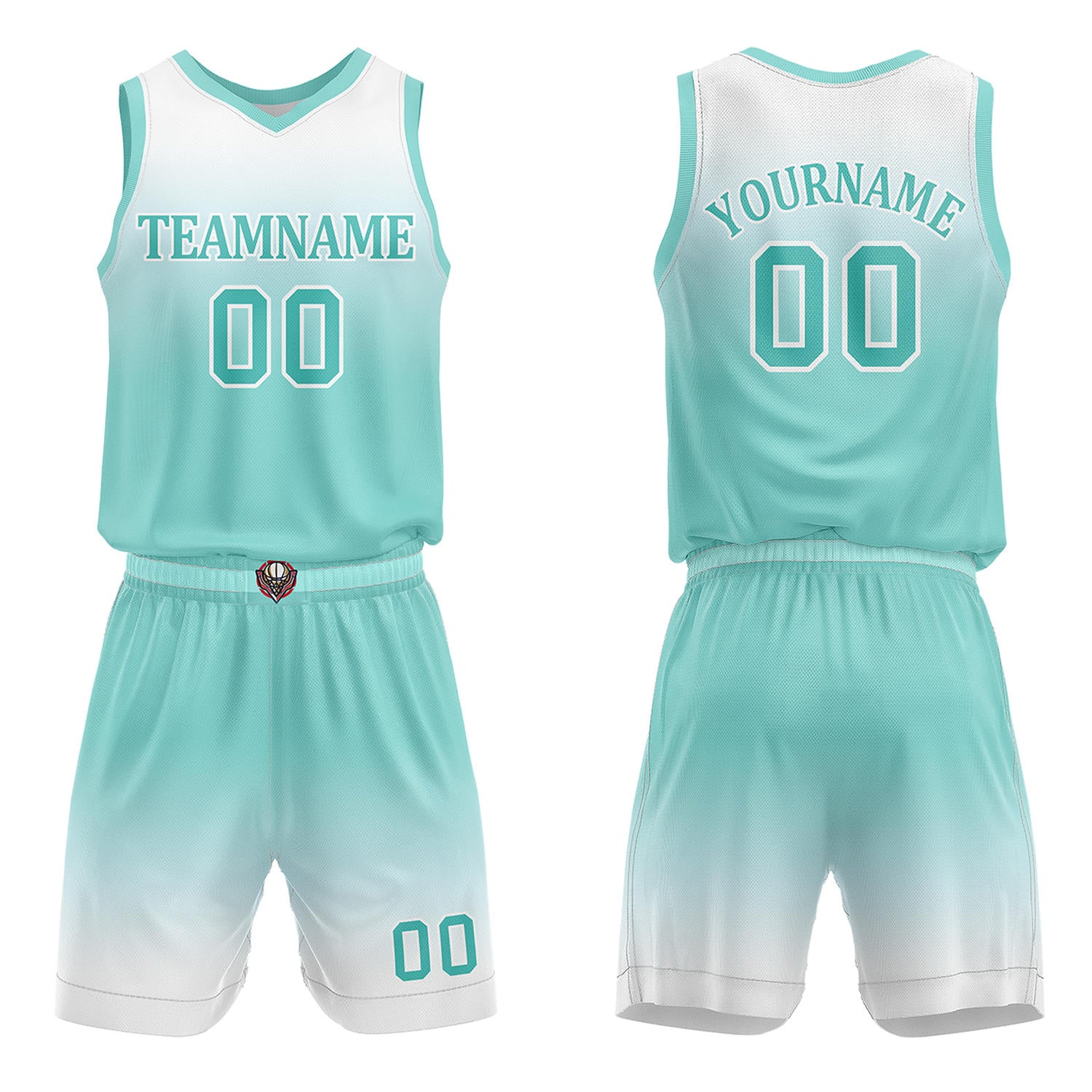 Custom Turquoise & White Gradient Basketball Jersey + Shorts Set - Personalized Team Name, Number | Vosoli