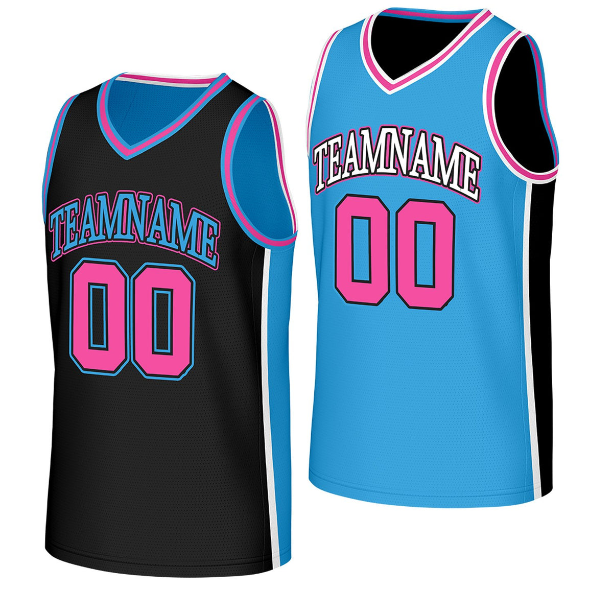 custom two sided basketball jerseys black cyan reversible by Vosoli, Personalized team name, number & logo. Fast delivery.