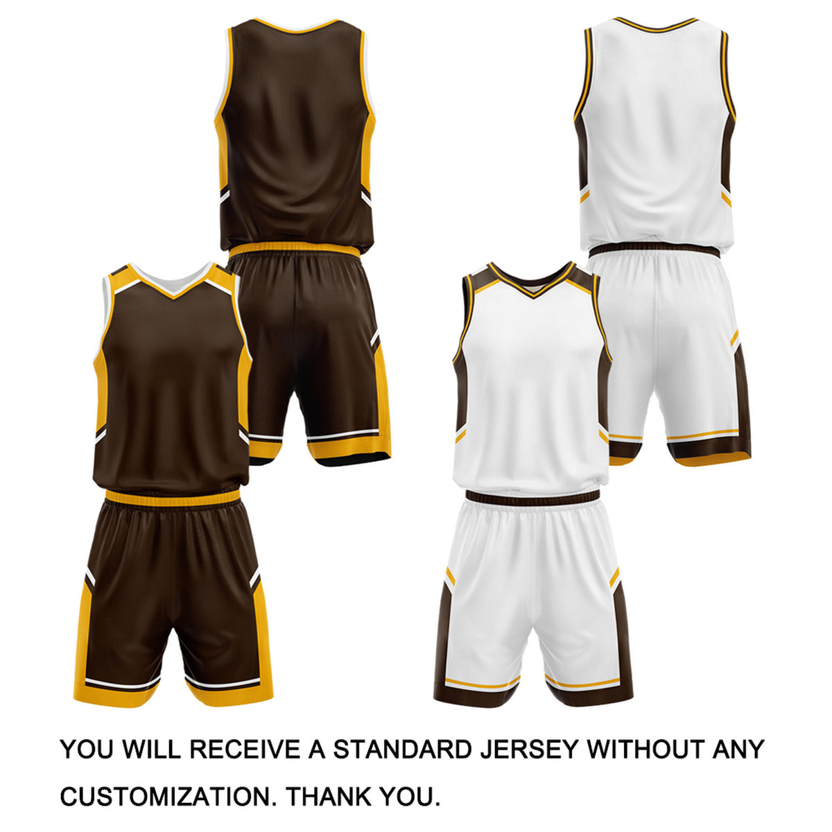 Custom Two Sided Basketball Uniform Set | Brown & White V-Neck Sleeveless Jersey & Athletic Shorts