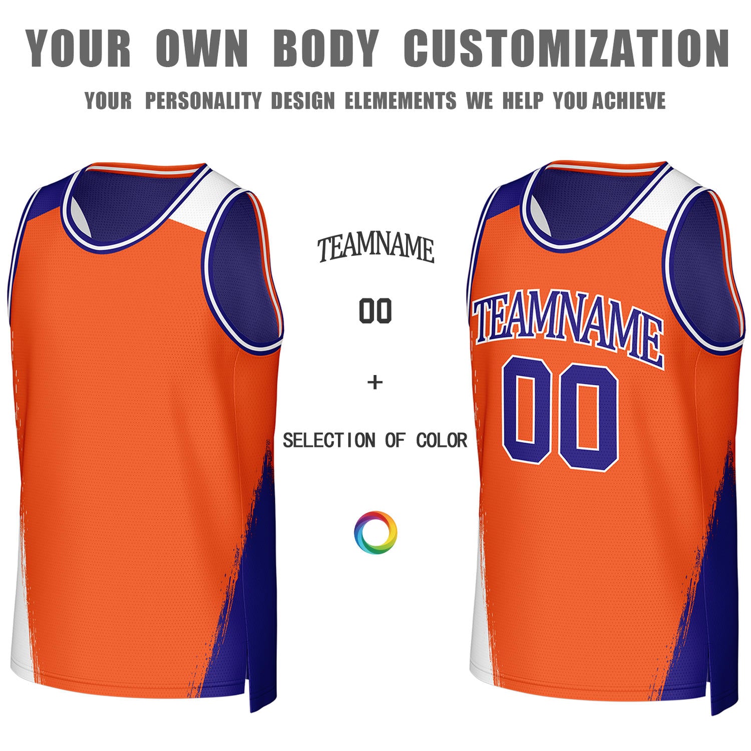 Custom Blue & Orange Brush Stroke Reversible Basketball Jersey | Personalized Team Uniforms for Adult & Youth
