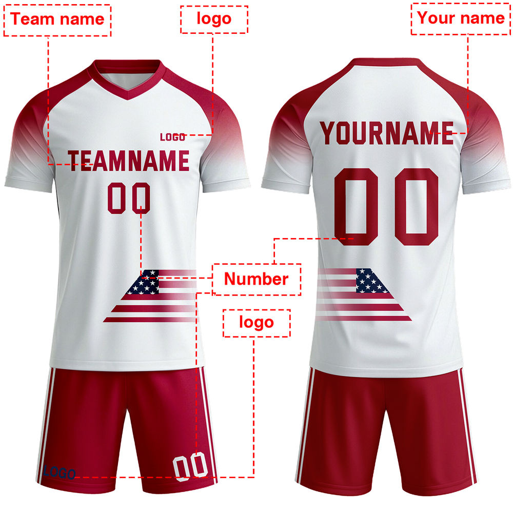 Custom USA Flag Soccer Jersey - Personalized Red & White Gradient Team Uniform