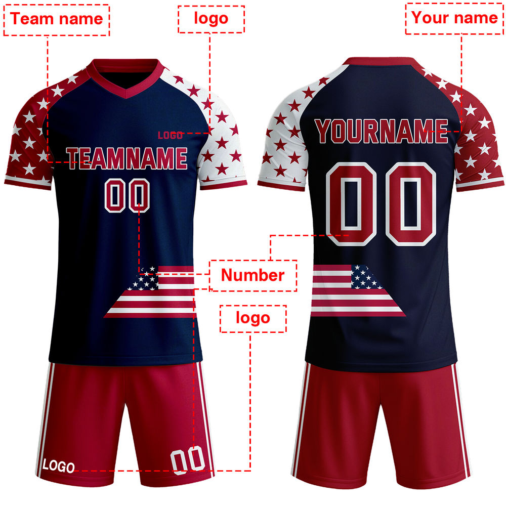 Custom USA Patriotic Soccer Jersey - Personalized Navy & White Star Team Kit