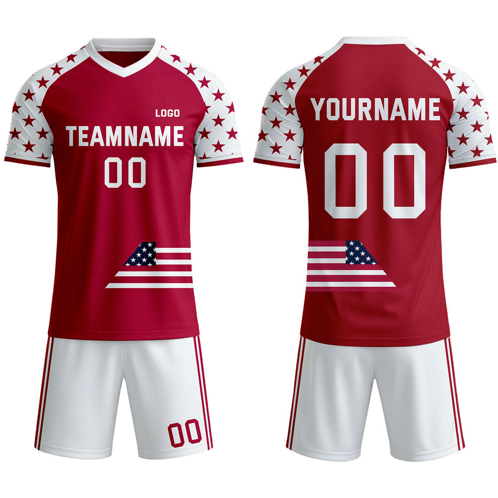 Custom USA Soccer Jersey - Personalized Red & White Star Patriotic Team Kit