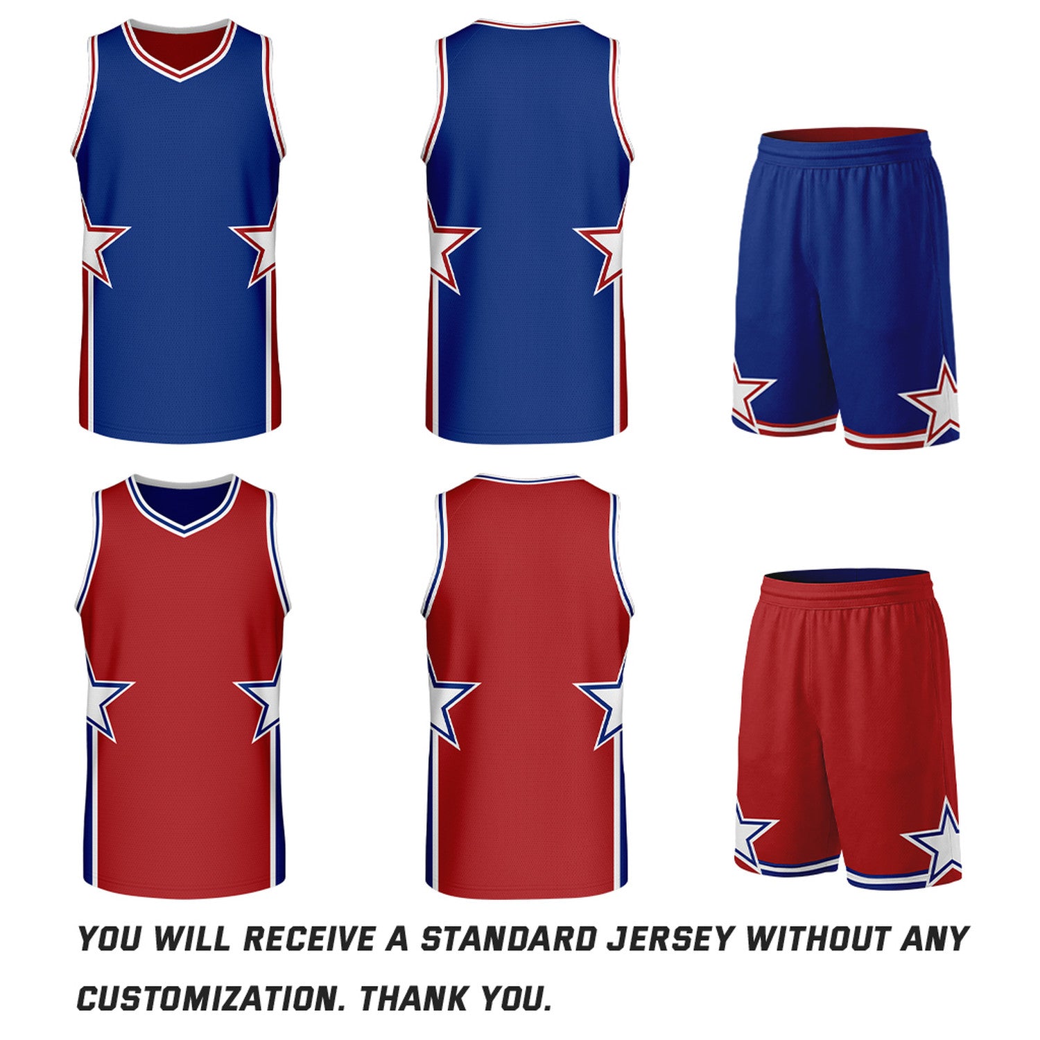 Custom Royal Blue & Red Star Graphic Reversible Basketball Uniform Set | Breathable Mesh Jersey & Shorts for Team Sports