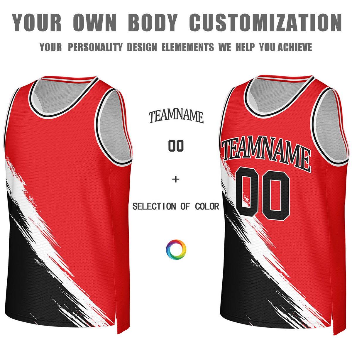 Custom Red & White Brush Stroke Reversible Basketball Jersey | Personalized Team Uniforms for Adult & Youth