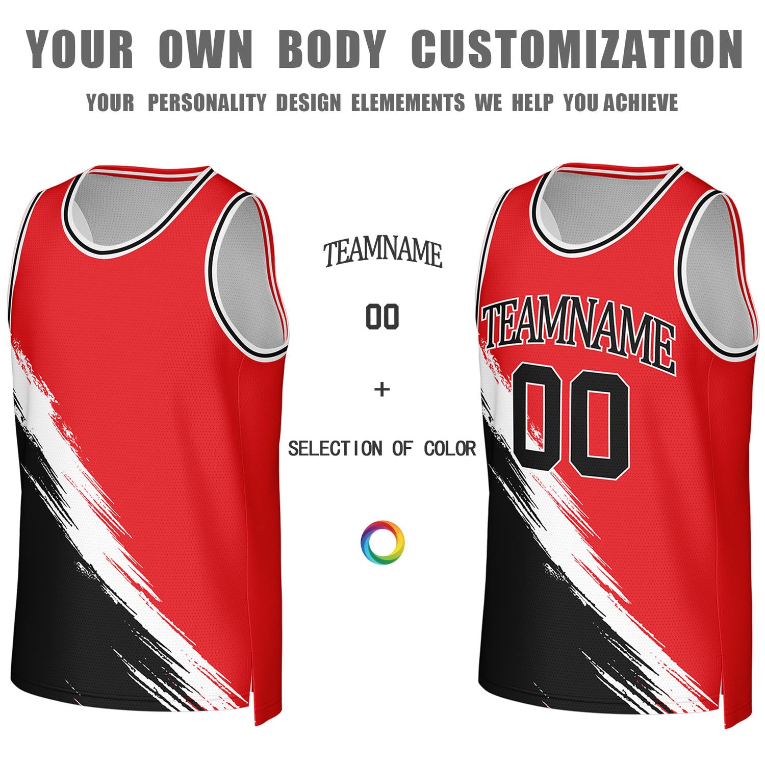Custom Red & White Brush Stroke Reversible Basketball Jersey | Personalized Team Uniforms for Adult & Youth