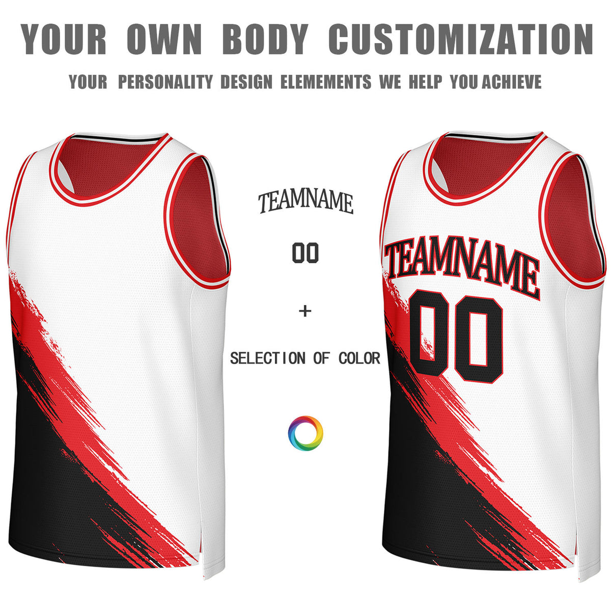 Custom Red & White Brush Stroke Reversible Basketball Jersey | Personalized Team Uniforms for Adult & Youth