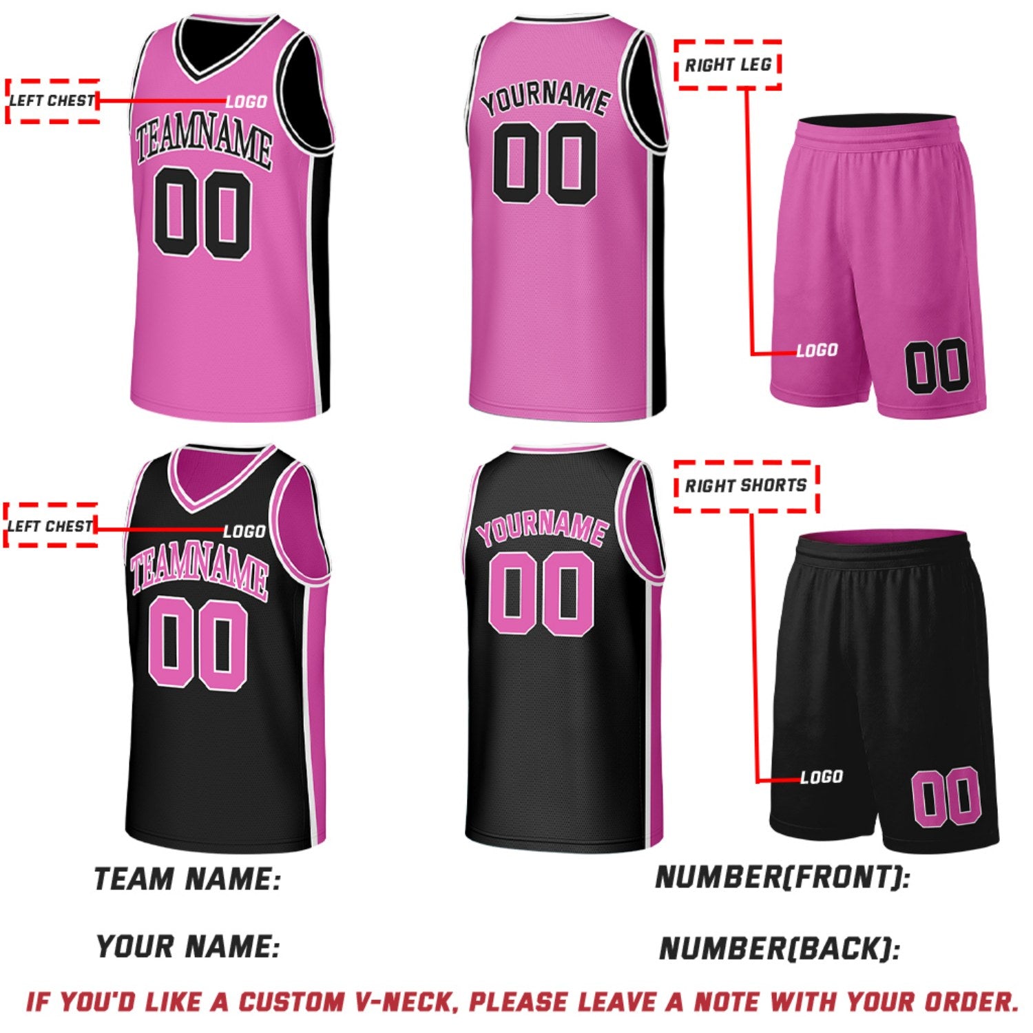 Custom Black & Pink Double Sided Basketball Uniform Set | Personalized Team Uniforms for Adult & Youth