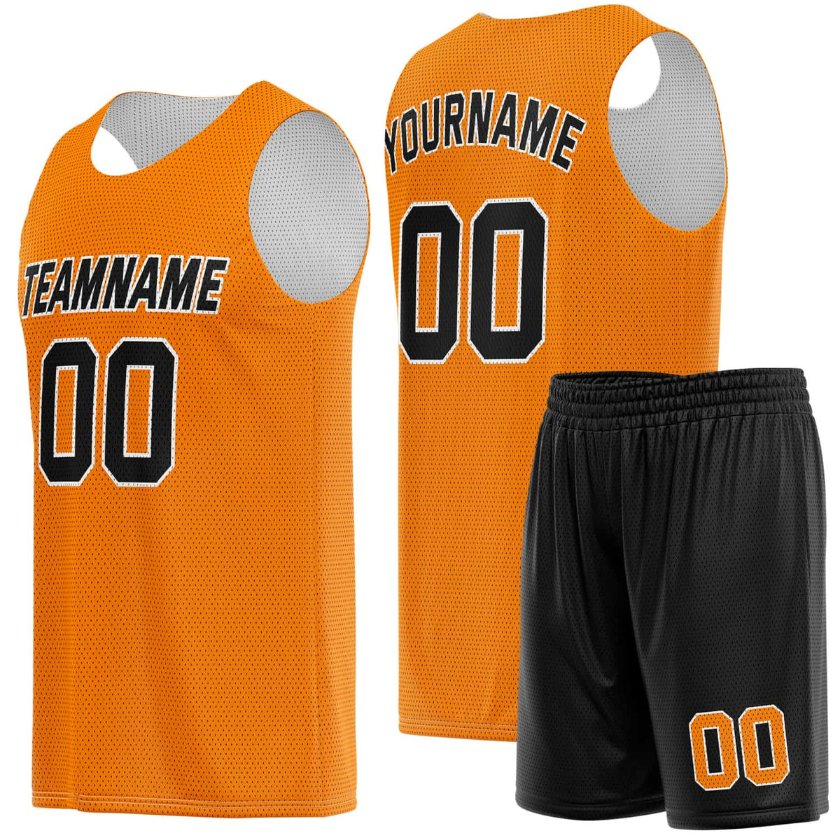 Custom Vibrant Orange &amp; Black Basketball Jersey + Shorts Set - Personalized Team Name, Number | Vosoli