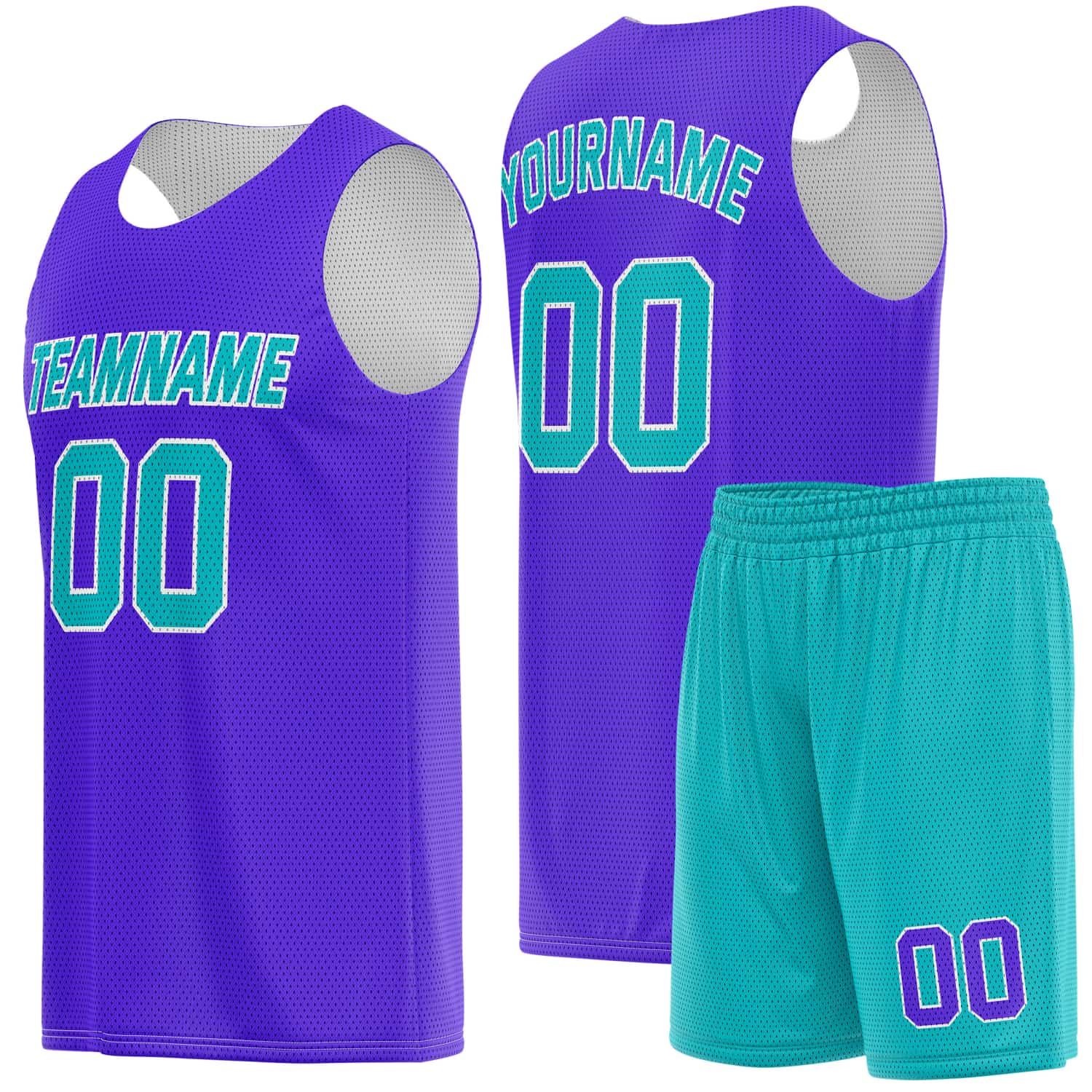Custom Vibrant Purple & Turquoise Basketball Jersey + Shorts Set - Personalized Team Name, Number | Vosoli