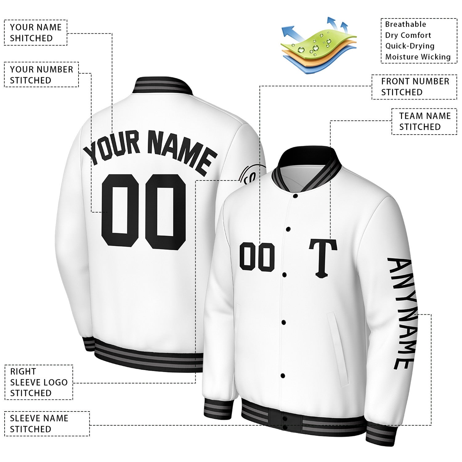 Custom White Varsity Baseball Jacket | Personalized Letterman Baseball Bomber for Adult & Youth