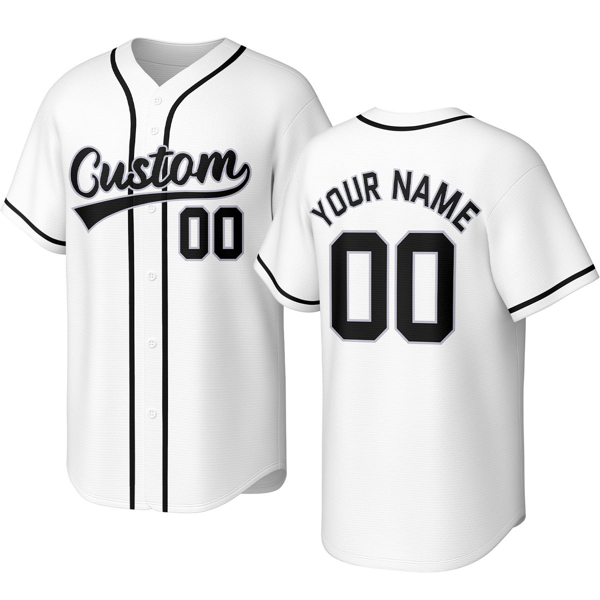 Custom white &amp; black baseball jersey with stitched logo, personalized name &amp; number, button-front short-sleeve sports uniform for team men women youth game practice - Vosoli