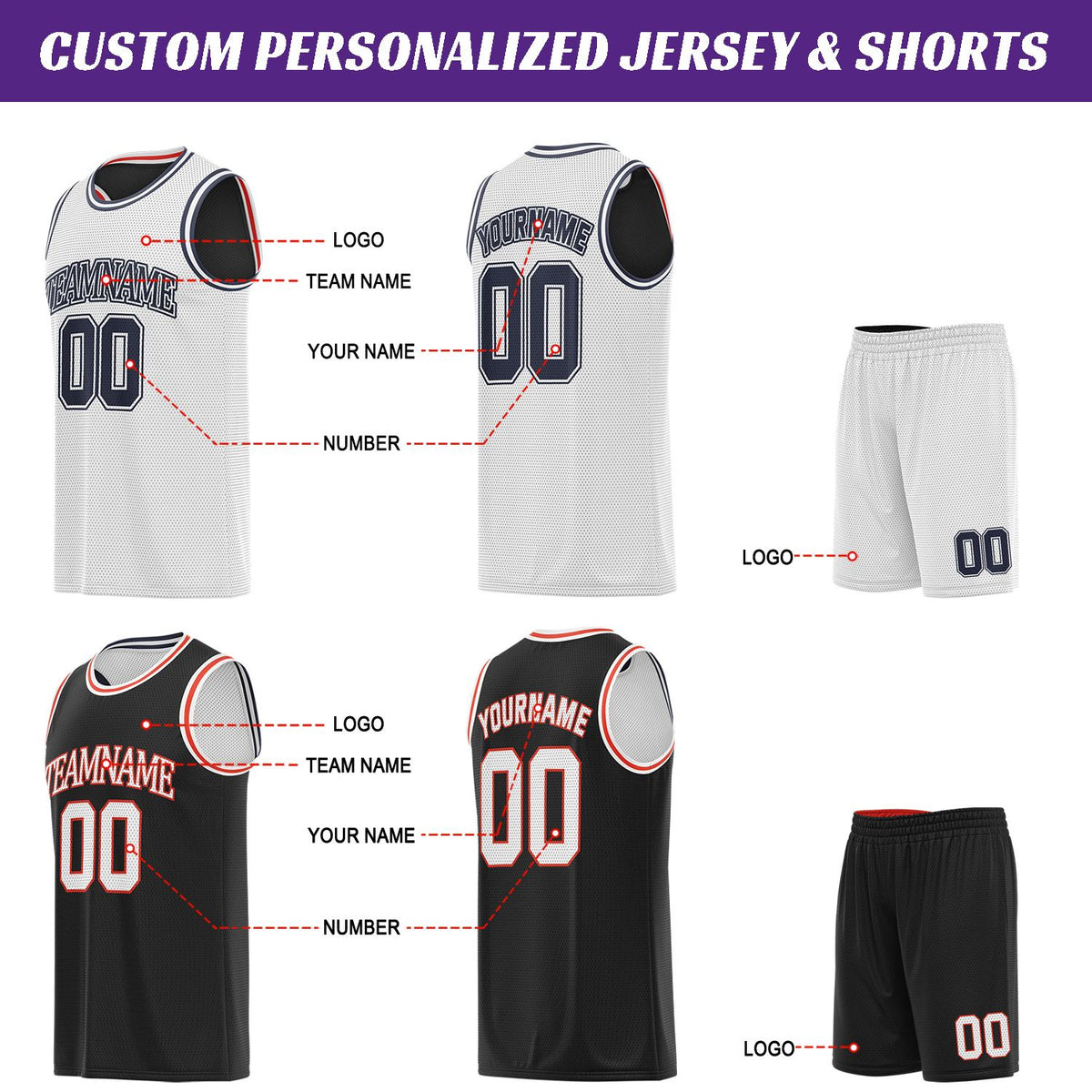 Custom White & Black Basketball Jersey Set | Personalized Team Uniform | Vosoli