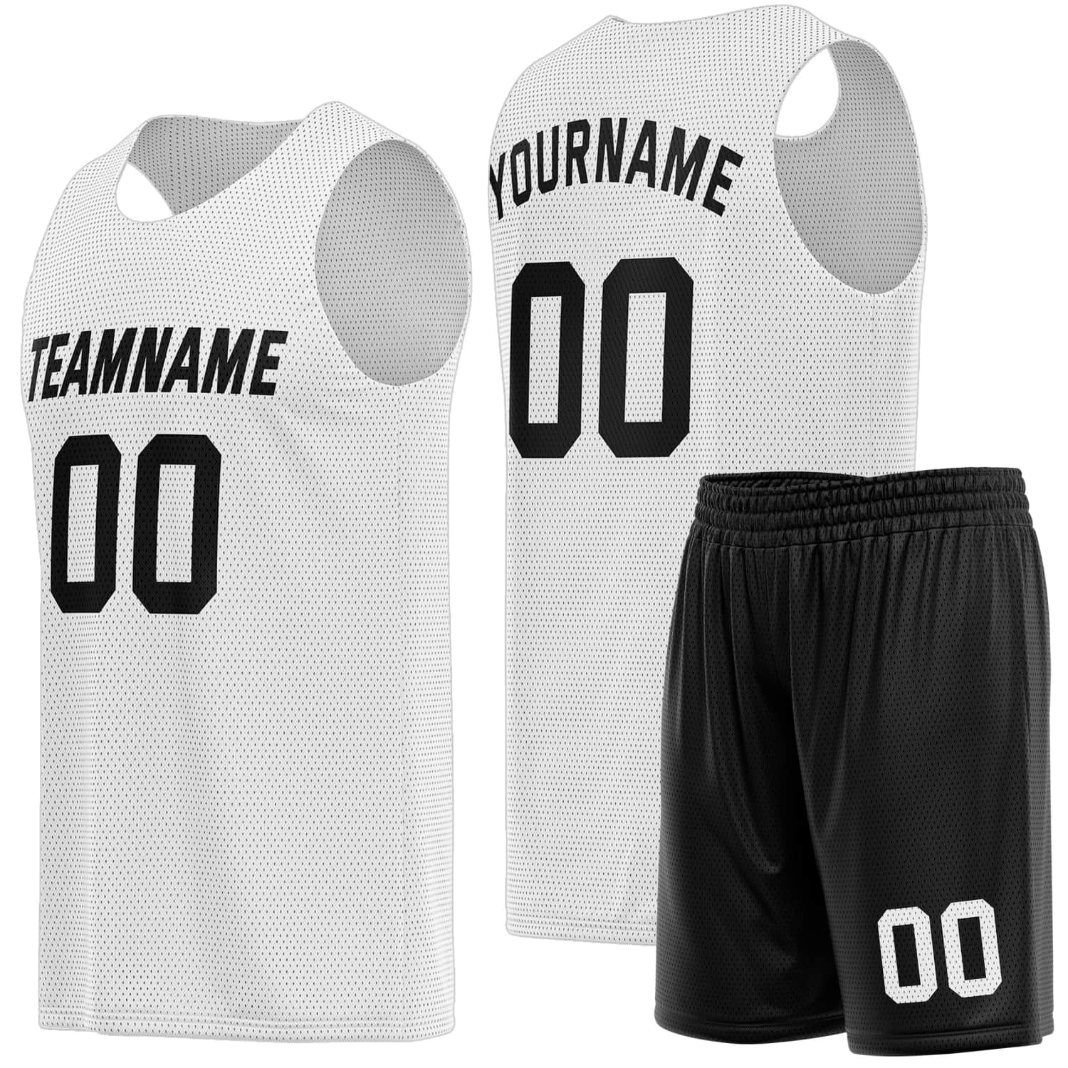 Custom White & Black Basketball Jersey + Shorts Set - Personalized Team Name, Number | Vosoli