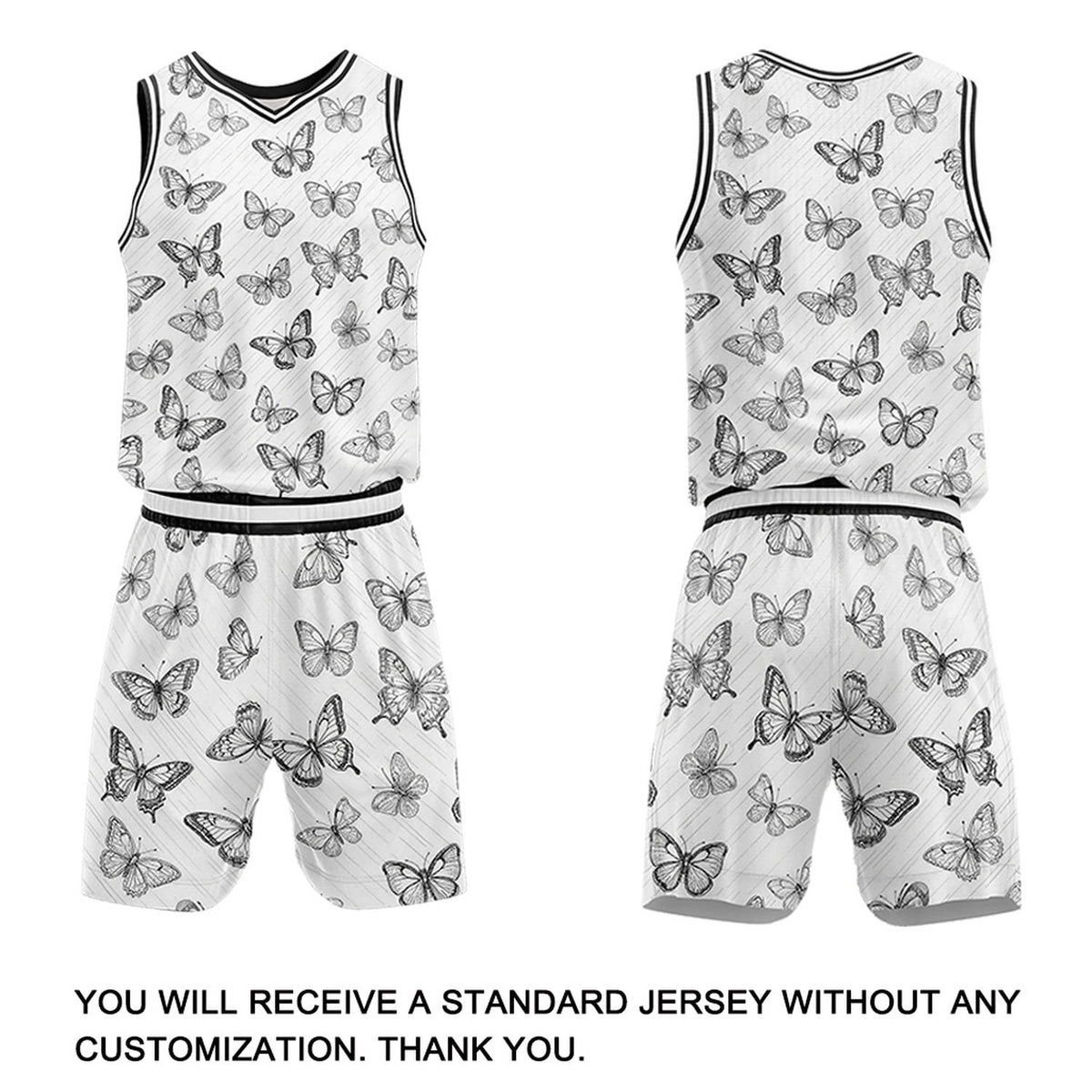 Custom White & Black Butterfly Basketball Jersey & Shorts Set | Personalized Team Uniform