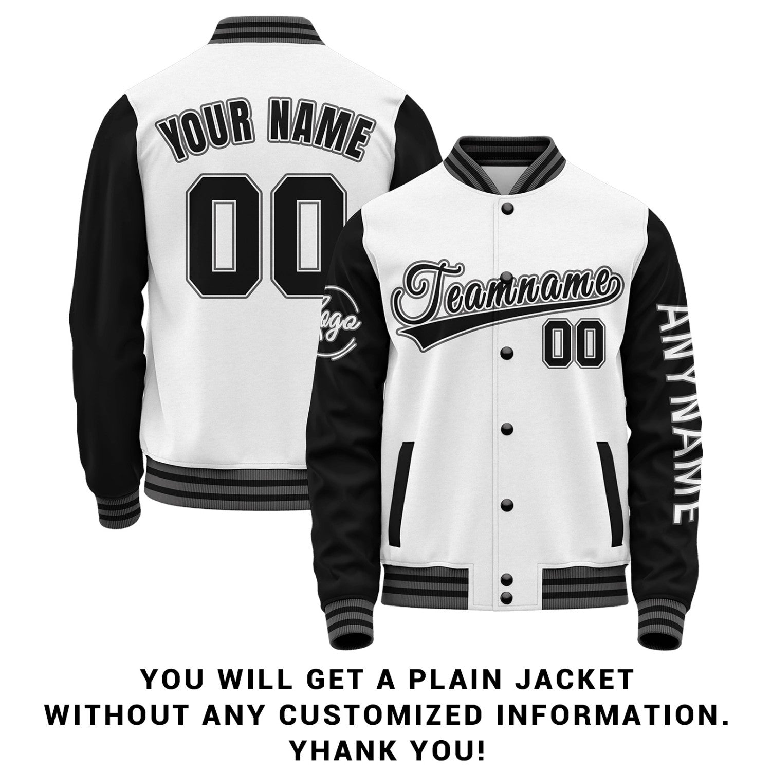 Custom White & Black Two Tone Varsity Letterman Jacket | Personalized Stitched Team Name Number Outerwear