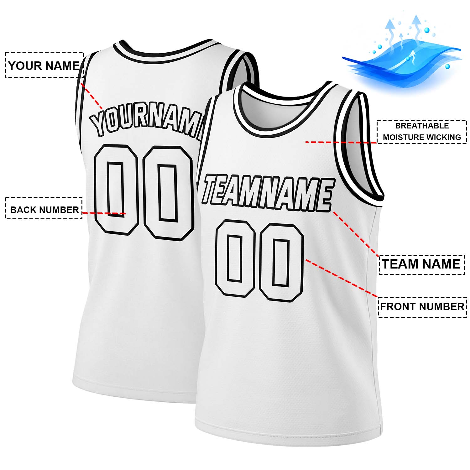 Custom White & Black Mesh Basketball Jersey | Personalized Team Uniform