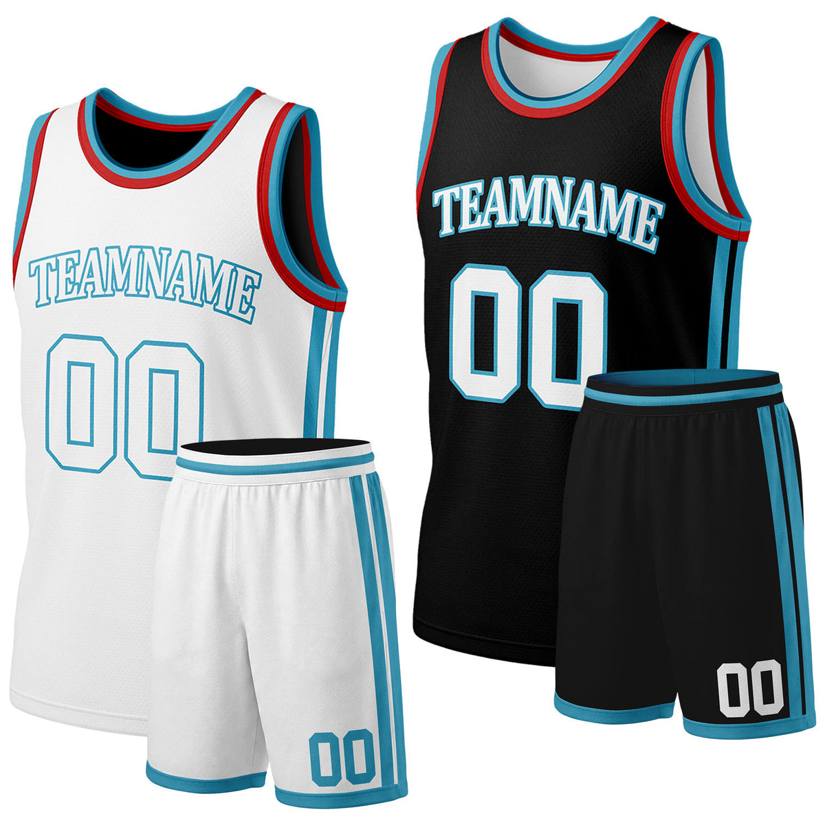 Custom white &amp; black reversible basketball jersey shorts set by Vosoli | Personalized team name &amp; number full team uniform sportswear