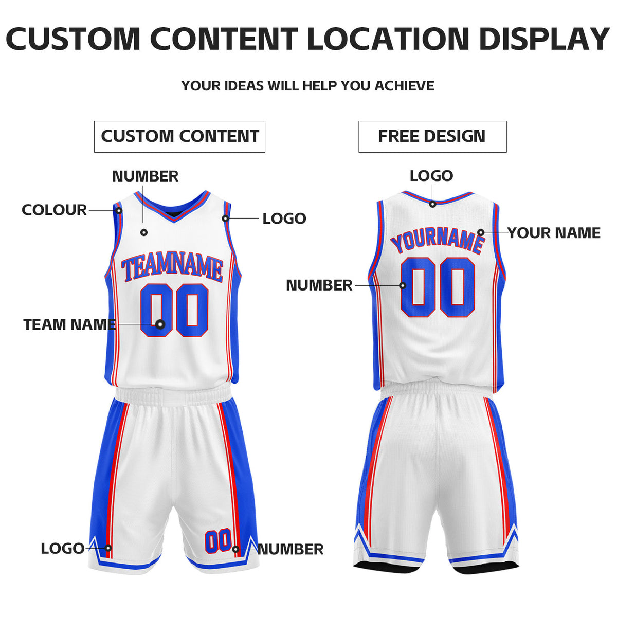 Custom White & Black Reversible Basketball Jersey Shorts Set | Personalized Full Vintage Team Uniform