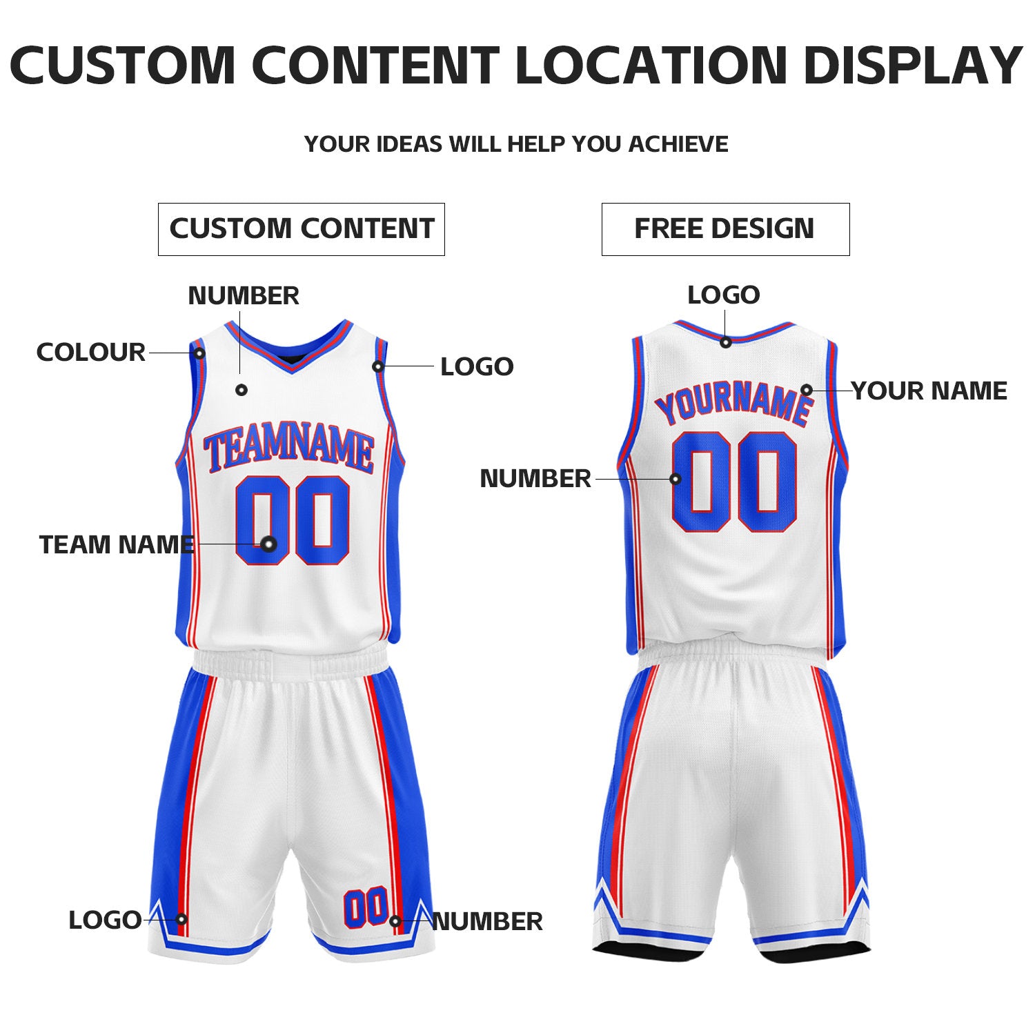 Custom White & Black Reversible Basketball Jersey Shorts Set | Personalized Full Vintage Team Uniform