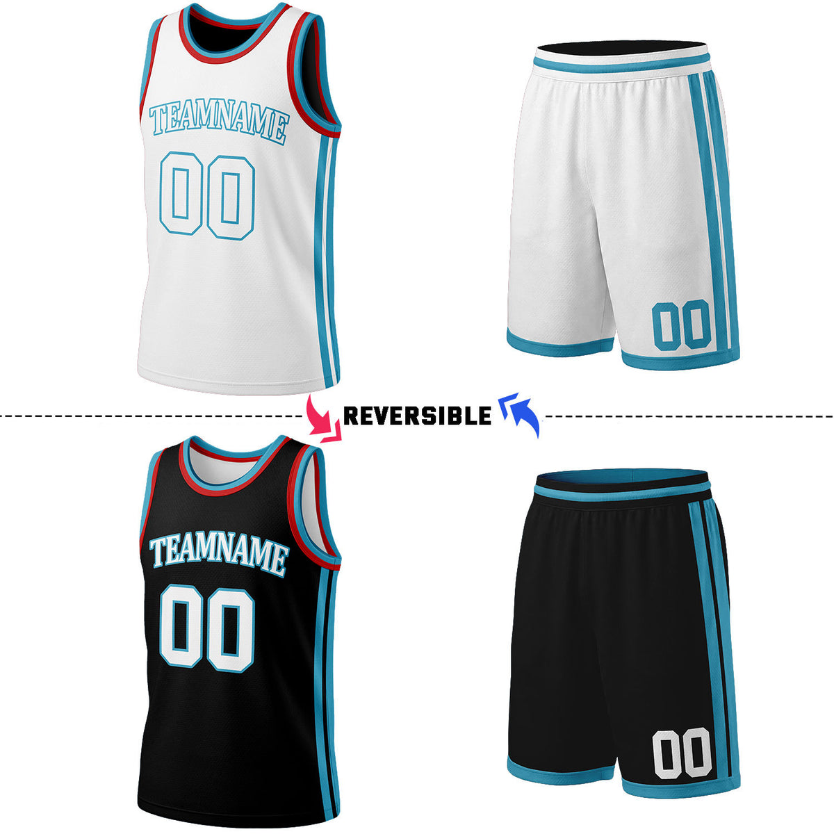 Custom White & Black Reversible Basketball Jersey Shorts Set | Personalized Full Team Uniform
