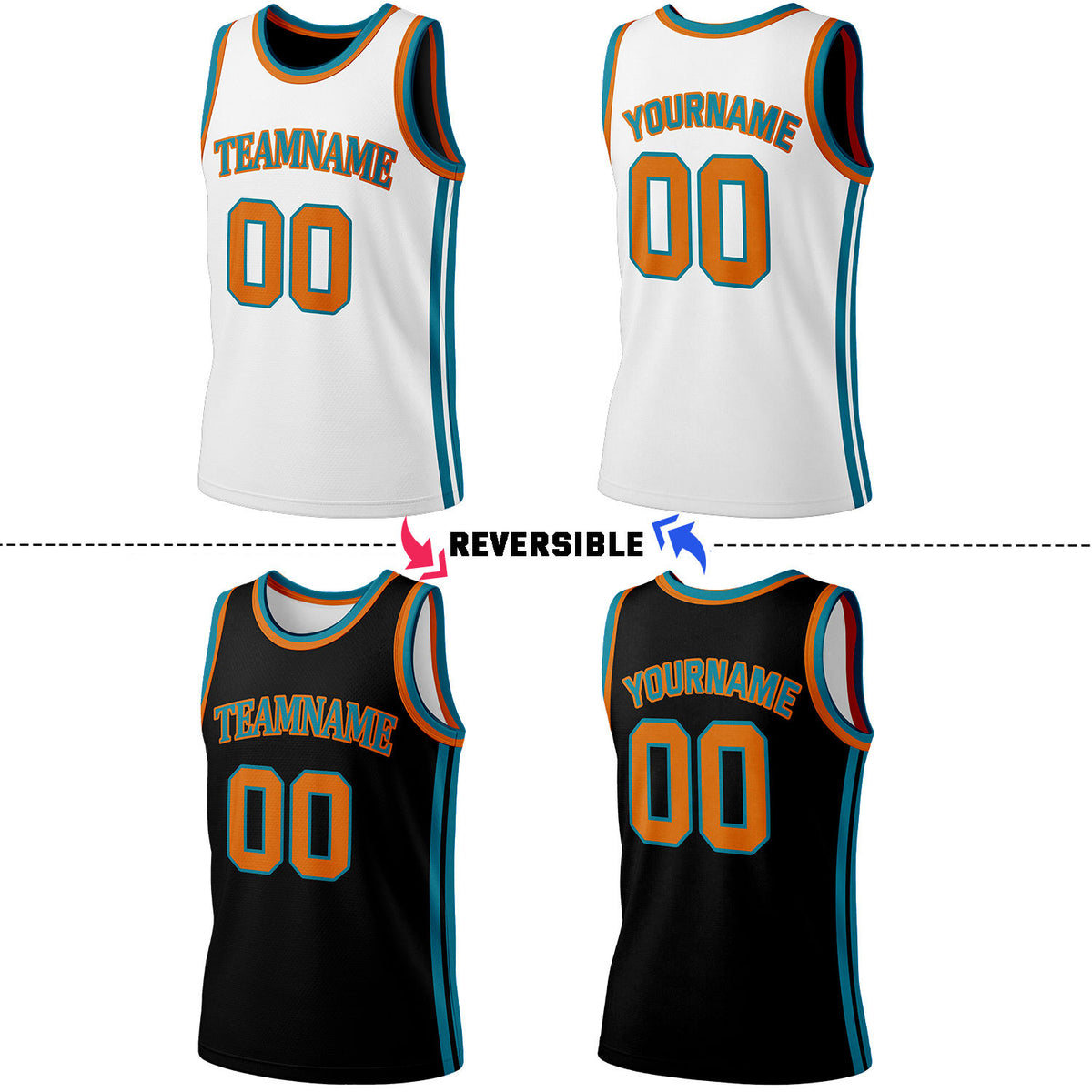 Custom White & Black Reversible Basketball Jersey Shorts Set | Personalized Full Team Uniform