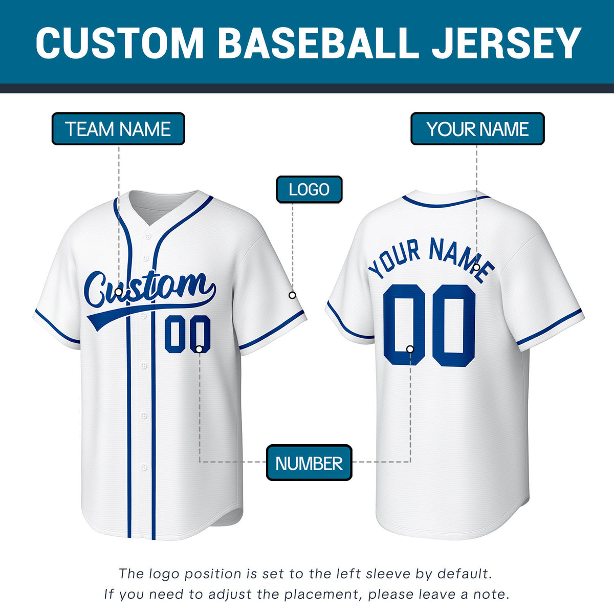 Custom Stitched Baseball Jersey White Blue | Personalized Name & Number | Team Uniform