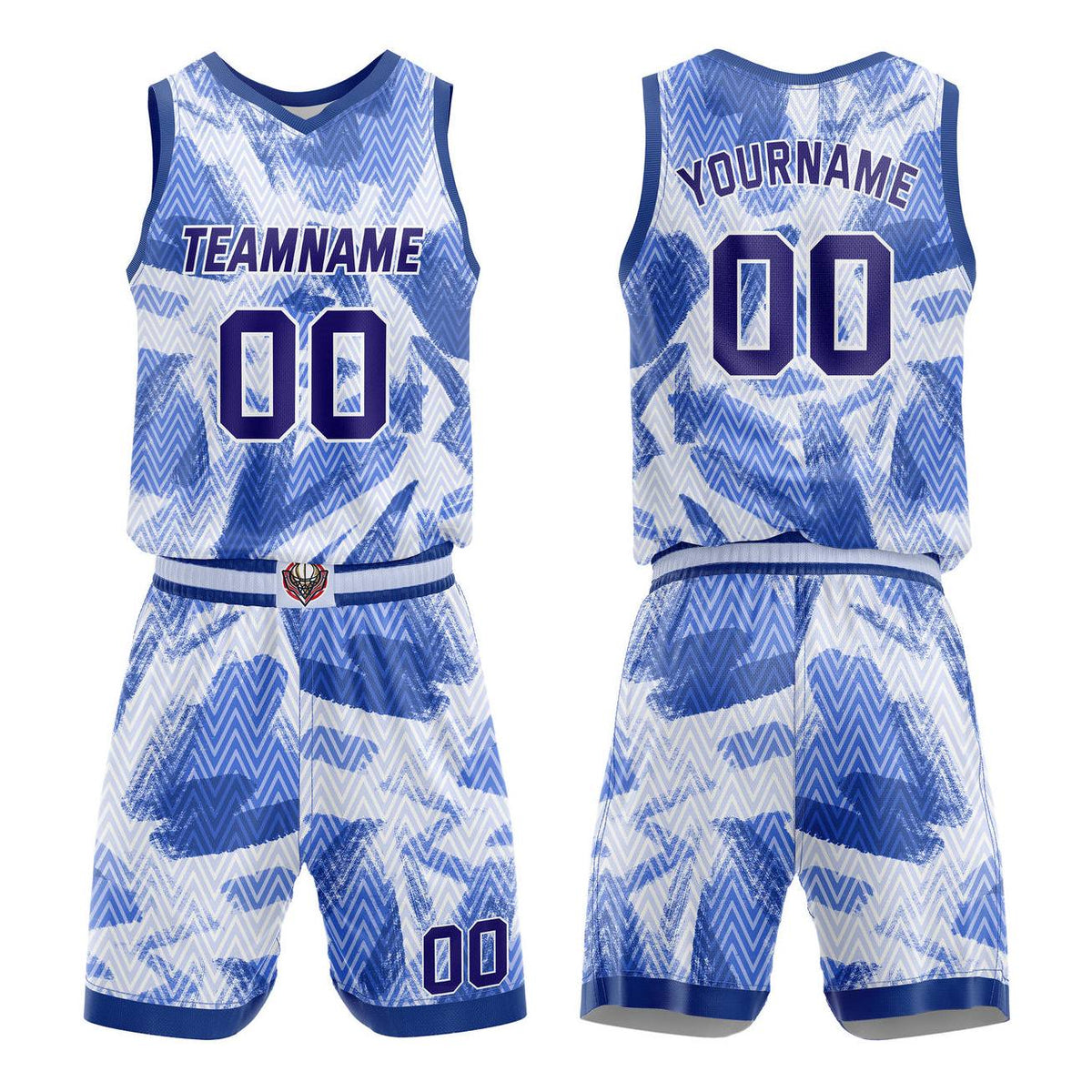 Custom White Blue Abstract Zigzag Basketball Uniform | Personalized Team Kit - Vosoli